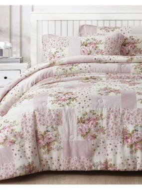 Floral Patchwork Pink cotton queen 3 piece comforter Set